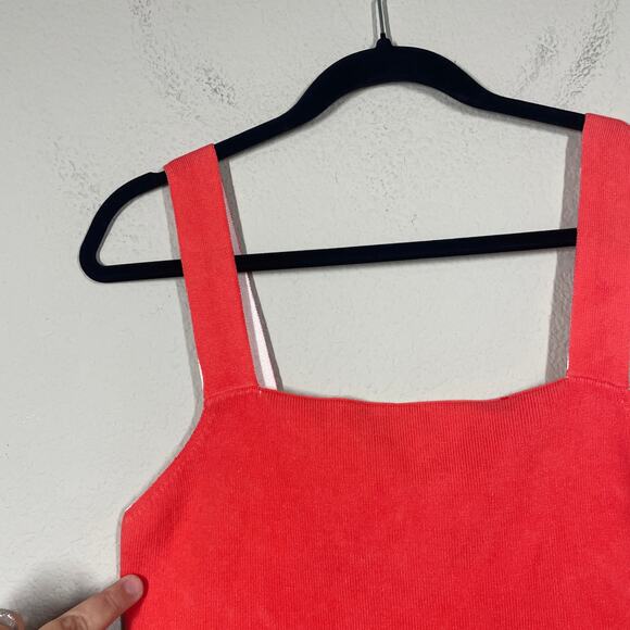 Ecru Size Medium Printed Square Neck Tank Top Red Washed Scarlet Cotton Rib - Picture 3 of 9